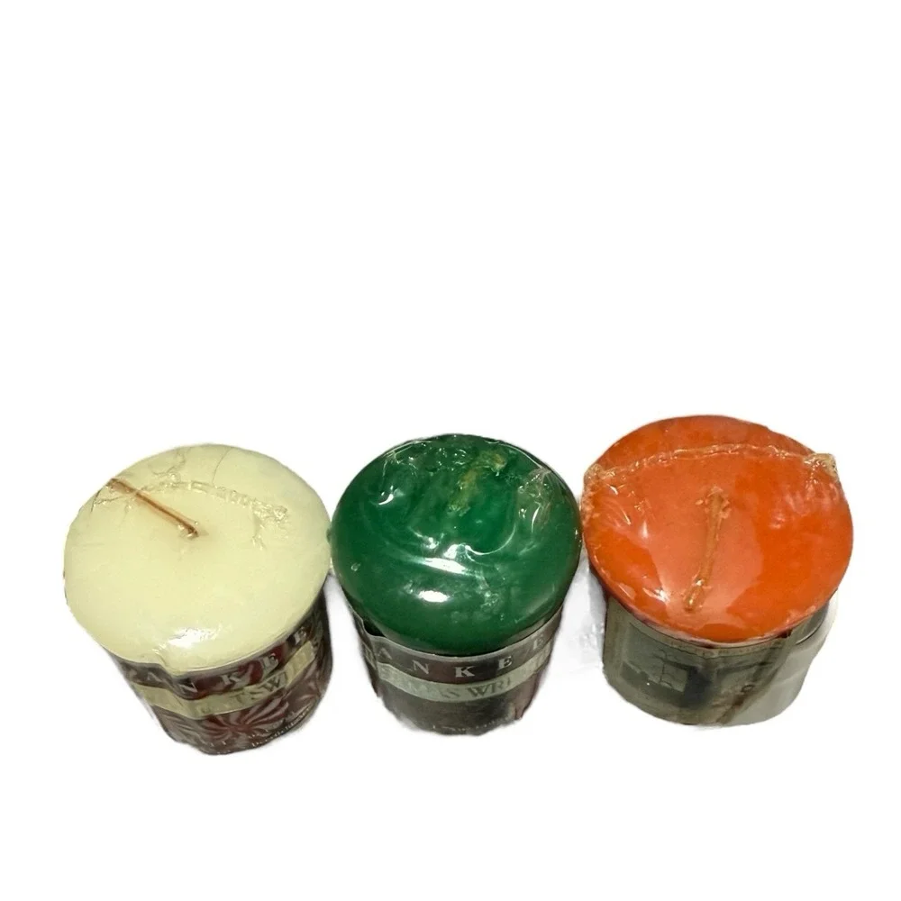 Yankee Candle Votive Set Christmas Wreath‎ Peppermint Swirl Spiced Pumpkin Lot 3